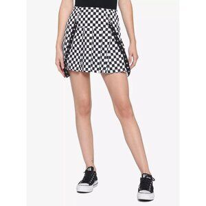 Hot Topic Silver Grommet Pleated Checkered Suspender Skirt Size XL Emo Ska